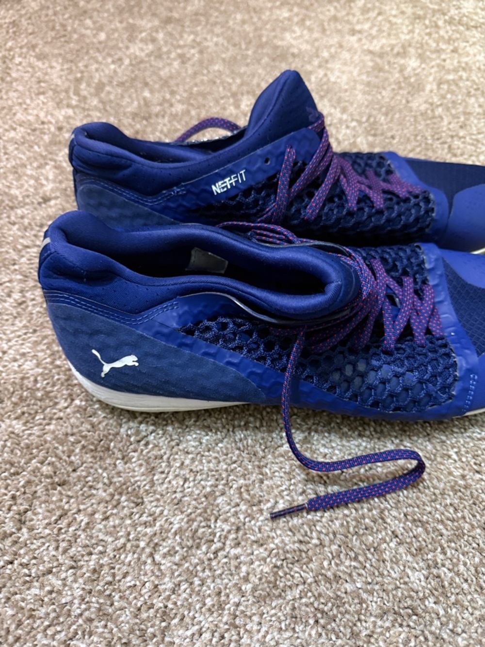 Puma Blue Indoor Soccer Shoes with Purple Laces
